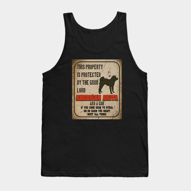 American akita Silhouette Vintage Humorous Guard Dog Warning Sign Tank Top by Sniffist Gang